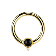 Micro Closure Ring vergoldet mit Zylinder schwarzer Onyx...