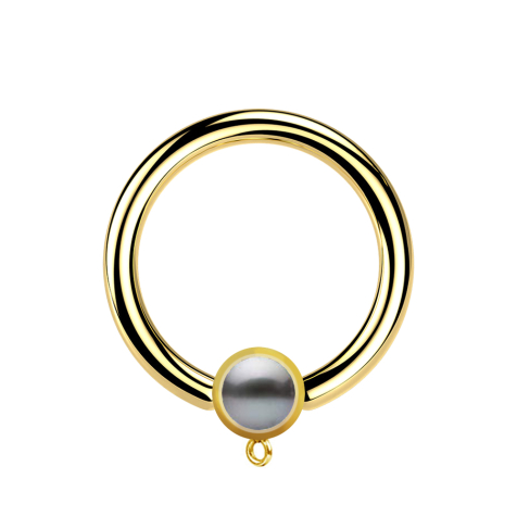 Micro Closure Ring gold-plated with cylinder pearl black Ring for pendant