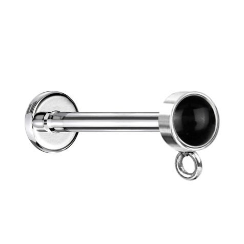 Micro Labret Innengewinde silber mit Zylinder schwarzer Onyx Stein Ring für Anhänger