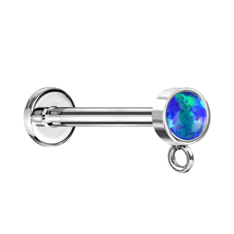Micro Labret Innengewinde silber mit Zylinder Opal blau Ring für Anhänger