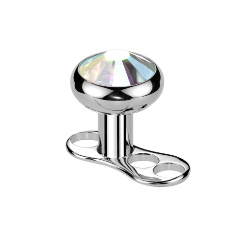Ancrage dermique filetage intérieur argenté avec cristal multicolore