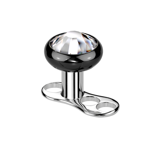 Dermal Anchor Internal Thread Black with Crystal Silver