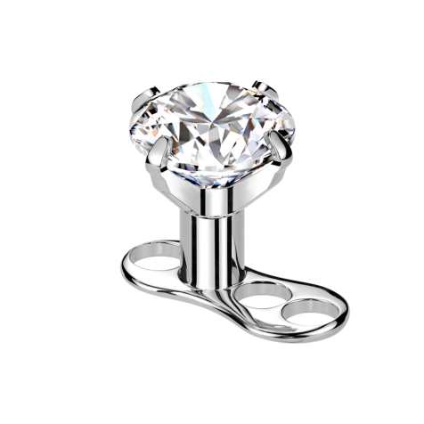 Dermal anchor, internal thread, silver with crystal, silver setting