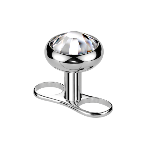 Ancrage dermique filetage intérieur argent deux trous avec cristal argent