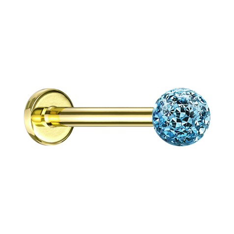 Micro Labret doré avec boule de cristal aqua couche protectrice dépoxy