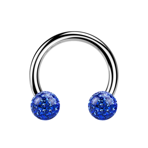 Micro Circular Barbell argent avec deux boules de cristal bleu foncé époxy de protection