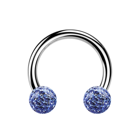 Micro Circular Barbell argent avec deux boules de cristal bleu clair époxy de protection