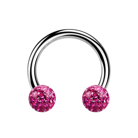 Micro Circular Barbell argento con due sfere di cristallo strato protettivo epossidico rosa