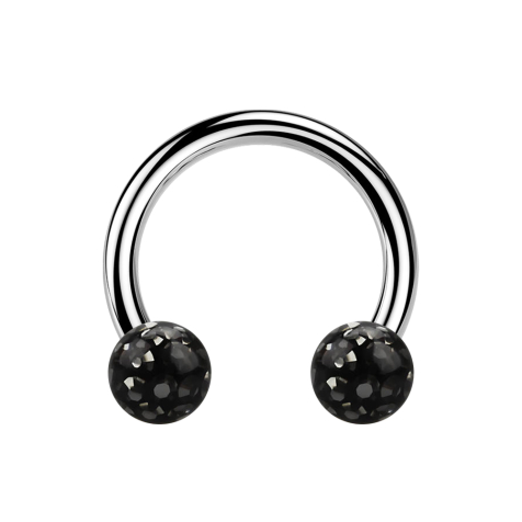 Micro Circular Barbell silver with two crystal balls black epoxy protective layer
