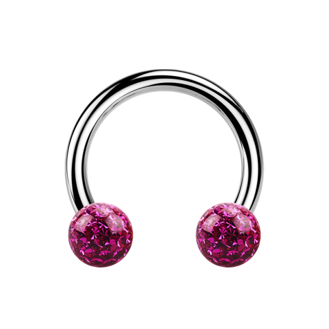 Micro Circular Barbell silver with two crystal balls fuchsia epoxy protective layer