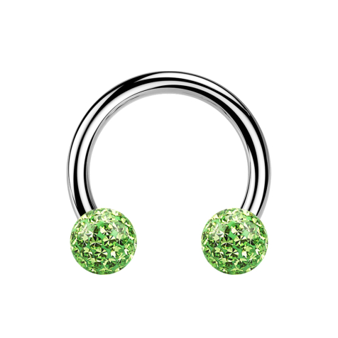 Micro Circular Barbell silver with two crystal balls light green epoxy protective layer
