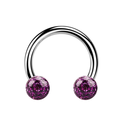 Micro Circular Barbell argent avec deux boules de cristal violet époxy de protection
