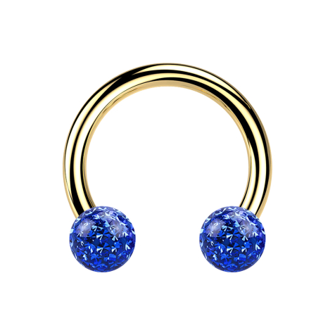 Micro Circular Barbell doré avec deux boules de cristal bleu foncé couche protectrice dépoxy