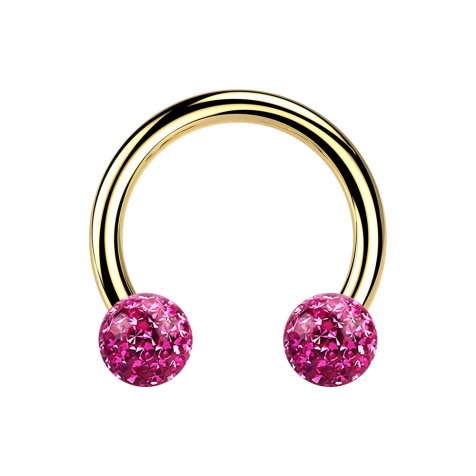 Micro Circular Barbell placcato oro con due sfere di cristallo strato protettivo epossidico rosa