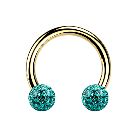 Micro Circular Barbell gold-plated with two crystal balls turquoise Epoxy protective layer