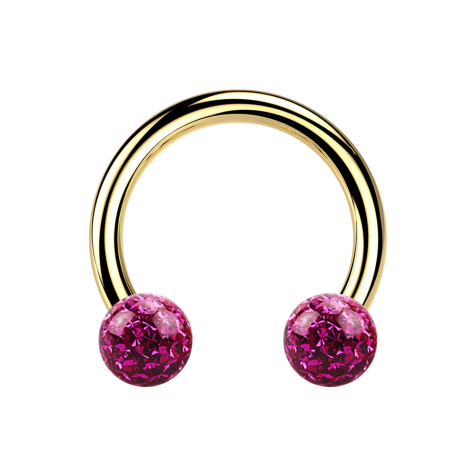Micro Circular Barbell doré avec deux boules de cristal fuchsia époxy de protection