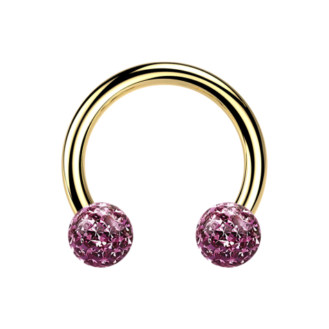 Micro Circular Barbell gold-plated with two crystal balls light purple epoxy protective layer
