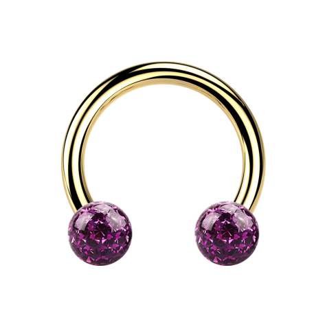 Micro Circular Barbell plaqué or avec deux boules de cristal violet couche de protection époxyde