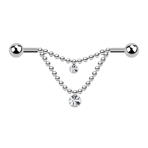 Barbell argent deux boules deux chaînes cristal sillber