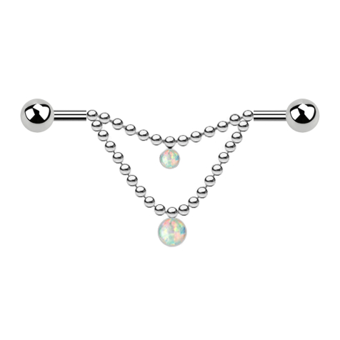 Barbell argent deux boules deux chaînes opale blanche