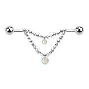 Barbell argent deux boules deux chaînes opale blanche
