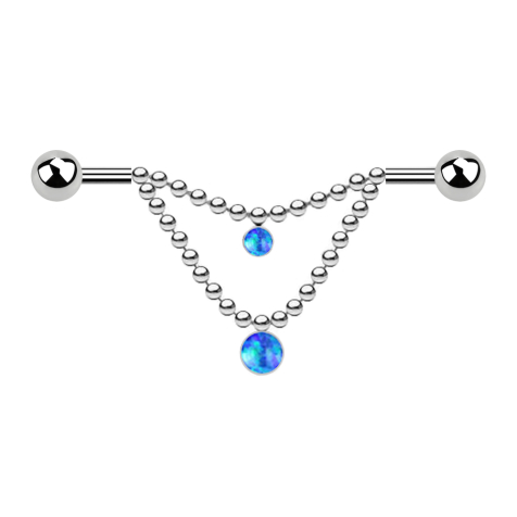 Barbell argent deux boules deux chaînes opale bleu