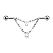 Barbell argento due palle due catene bianco perla