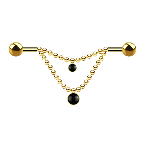 Barbell placcato oro due palle due catene pietra donice