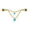Barbell gold-plated two balls two chains turquoise stone
