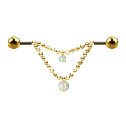 Barbell doré deux boules deux chaînes opale...