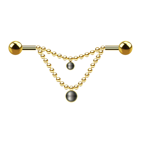Barbell placcato oro due palle due catene nero perla