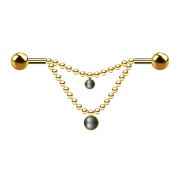 Barbell placcato oro due palle due catene nero perla
