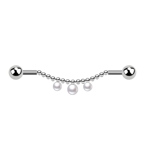 Barbell argento due palle catena tre perle bianco