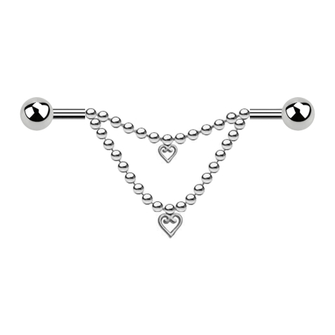 Barbell argent deux boules deux chaînes cœur