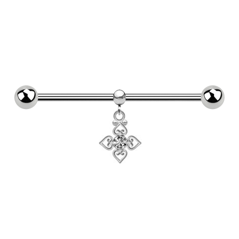 Barbell argent deux boules avec boule anneau pendentif cristal argent quatre cœurs filigranes