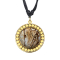 Collana disco pendente nero placcato oro con legno fossile