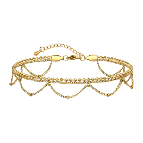 Gold-plated beads and waves anklet