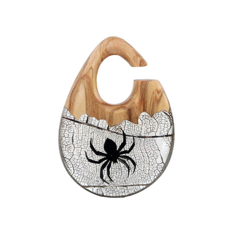 Orecchio peso spirale ragno epossidico trasparente legno dulivo