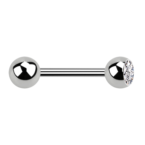 Barbell argent avec boule et boule de cristal argenté