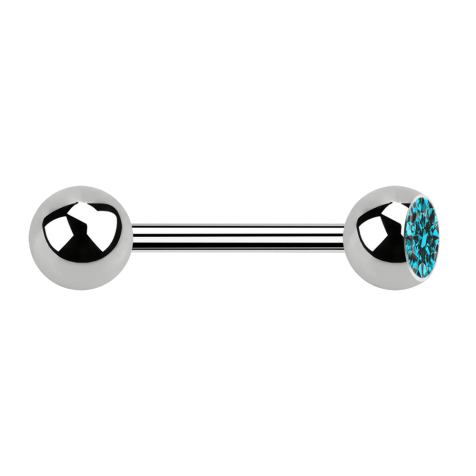 Barbell argent avec boule et boule de cristal aqua