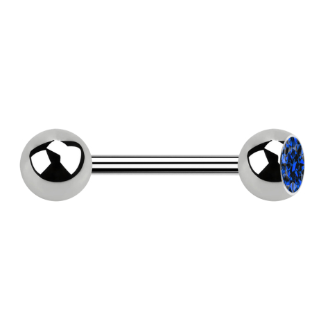Barbell argent avec boule et cristal boule bleu foncé