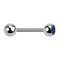 Barbell argent avec boule et cristal boule bleu foncé