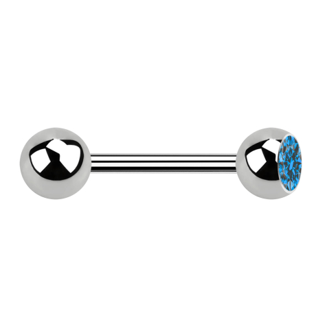 Barbell argent avec boule et cristal boule bleu clair