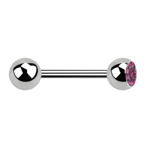Barbell argent avec boule et boule de cristal rose