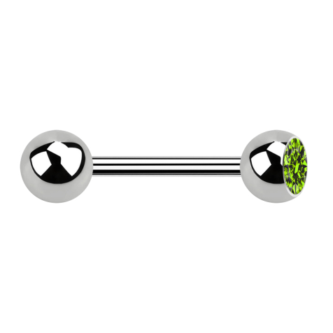 Barbell argent avec boule et cristal boule vert clair