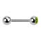 Barbell argent avec boule et cristal boule vert clair
