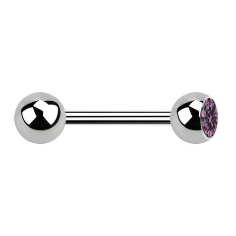 Barbell argent avec boule et cristal boule violet clair