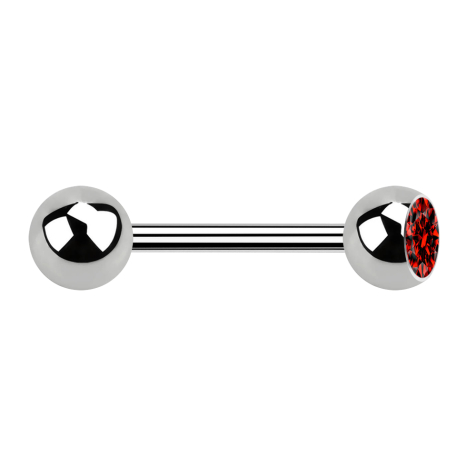 Barbell argent avec boule et boule de cristal rouge
