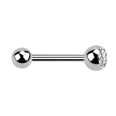 Barbell argent avec boule et boule de cristal argenté