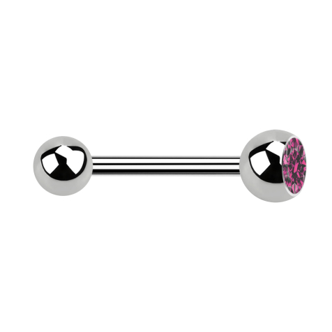 Barbell argent avec boule et boule de cristal rose